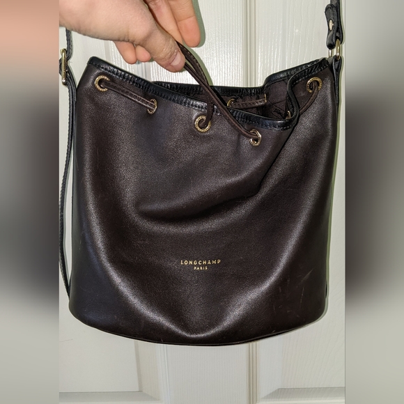 Longchamp black leather 2.0 drawstring bucket bag - Picture 3 of 8